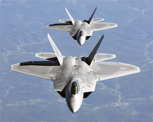 Two F-22A raptors line up for refueling