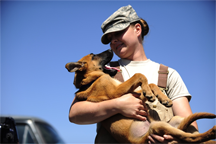 U.S. Air Force Staff Sgt. Christa Quam holds her puppy U.S. Air Force Staff Sgt. Christa Quam holds her puppy