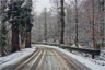 A dangerous curve in an icy road A dangerous curve in an icy road