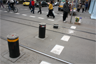 Traffic bollards in Sofia, Bulgaria, let trams pass by then deploy again Traffic bollards in Sofia, Bulgaria, let trams pass by then deploy again