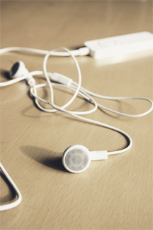 An iPod with
earphones