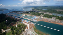 The Agua Clara Locks of the New Panama Canal, showing their guide walls