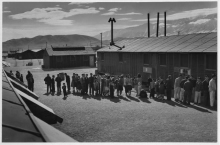 Mess line, noon, Manzanar Relocation Center, California, 1943 Mess line, noon, Manzanar Relocation Center, California, 1943