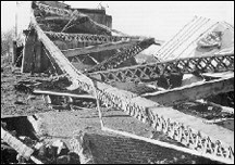 The wreckage of the Silver Bridge across the Ohio River The wreckage of the Silver Bridge across the Ohio River